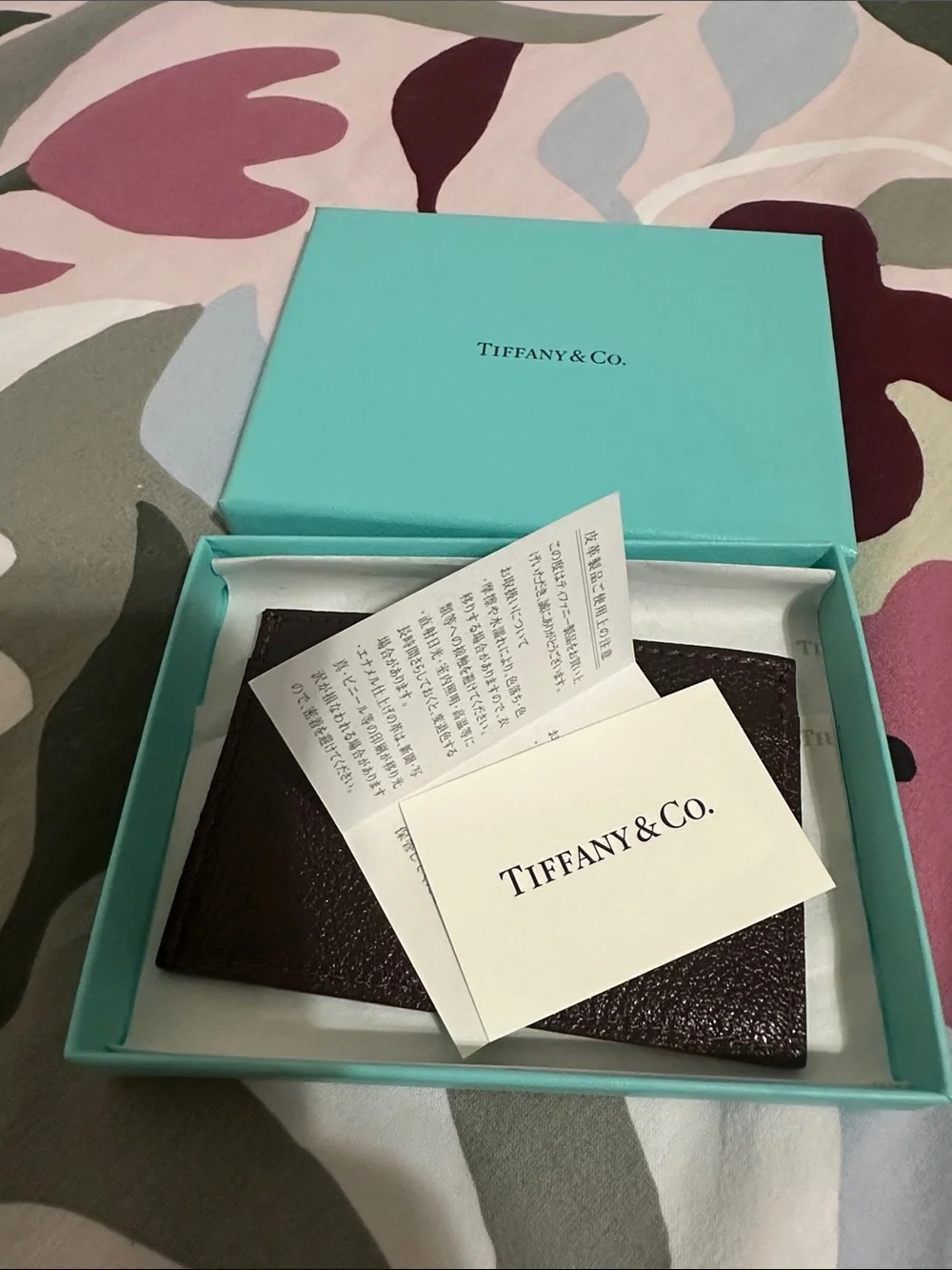 Tiffany & Co. Brown Textured Leather Card Holder Unisex